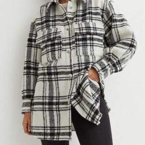 H&M Oversized Shacket Black and White Plaid, Women’s Size Small